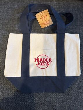 Trader Joe's Mini Canvas Tote Bag in Cream and Navy